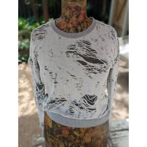 IRO Jeans Kismet Gray Distressed Long Sleeve Pullover Sweater Size Small ~ EUC